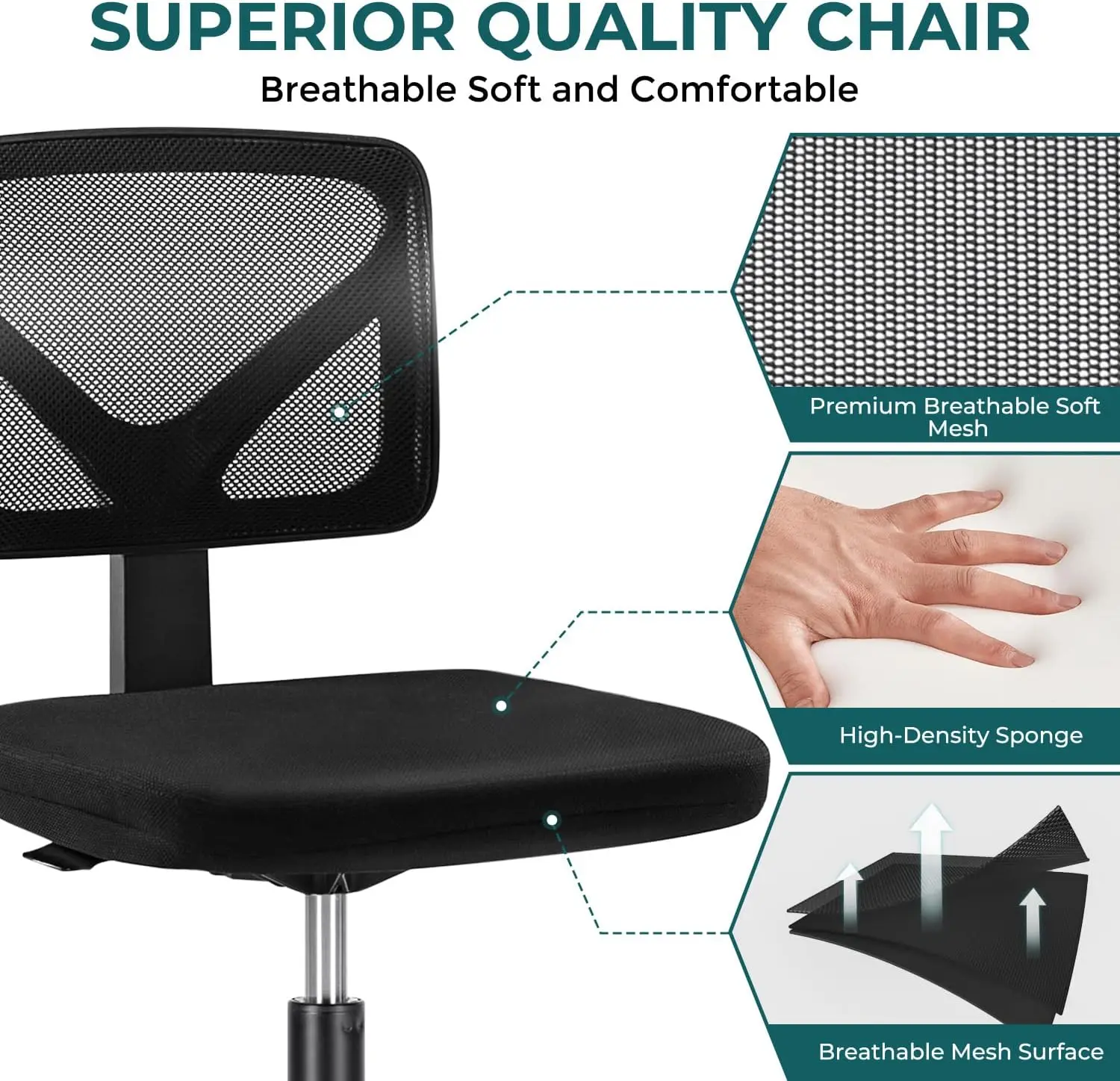 Office Chair, Ergonomic Adjustable Swivel Rolling Task Chair, Comfy Mesh Mid Back Computer Work Vanity Chair for Small Spaces