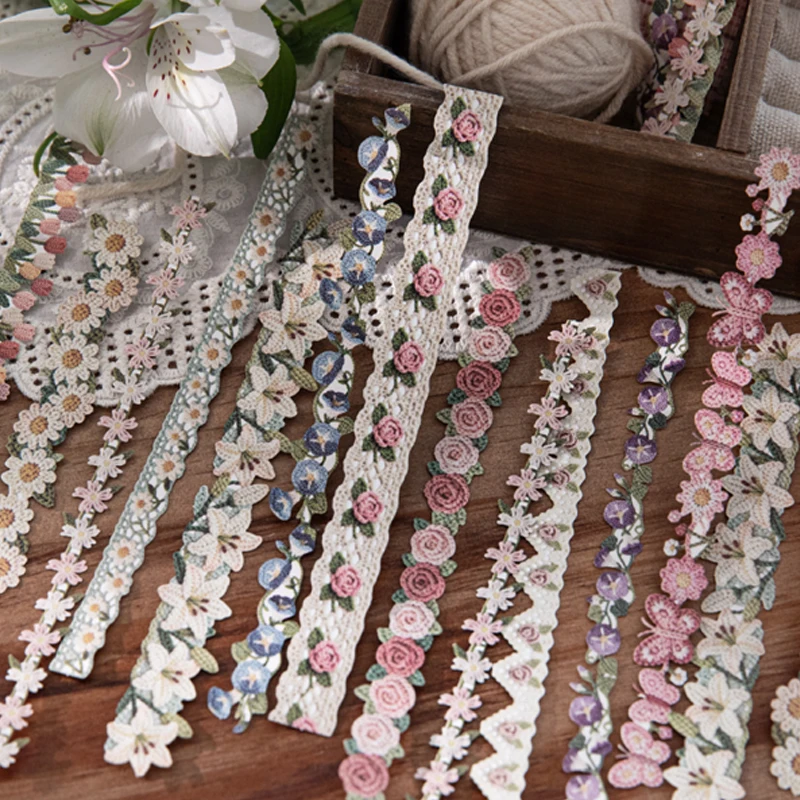 1Bag Fabric Woven Lace Border Stickers Set Floral Animal Themed Decorative Tapes For Journal Scrapbooking Planner DIY Crafts