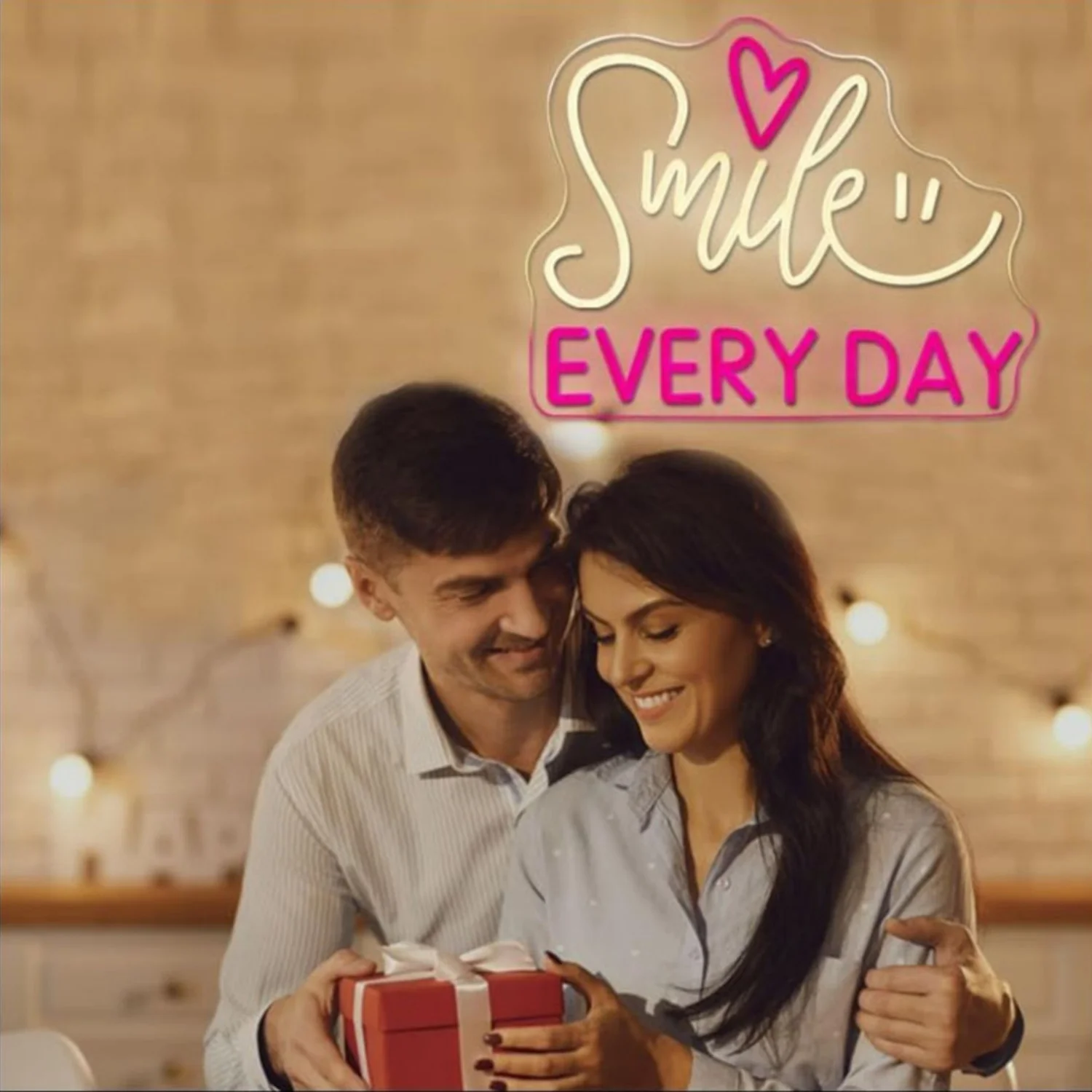 Letrero de neón con sonrisa todos los días, luz de neón LED regulable alimentada por USB para dormitorio, propuesta de boda y fiesta, decoración colgante de pared, regalos