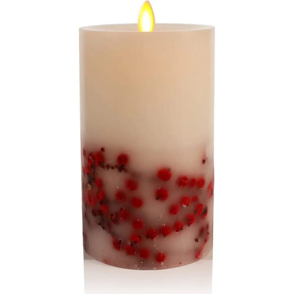 

Светодиодная свеча с эффектом движущегося пламени на батарейках, 3.5x6.5 см, из натурального воска, без запаха, цвет красная ягода, с функцией таймера