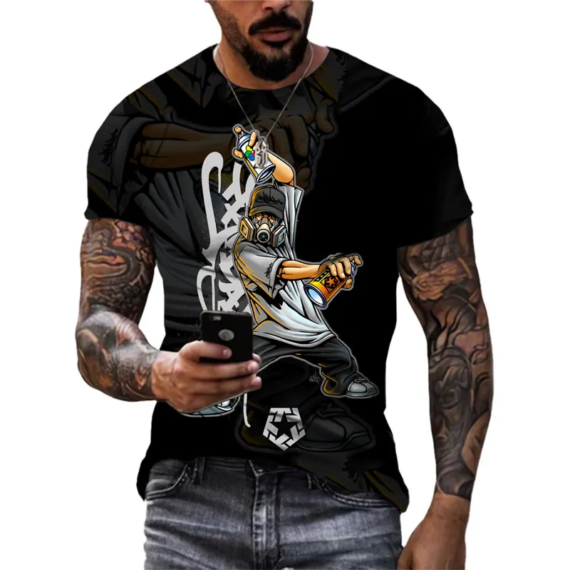 Summer New Hip Hop Funny graphic t shirts Men Fashion Casual Personality Printing Street Style Round Neck Short Sleeve Tees Tops