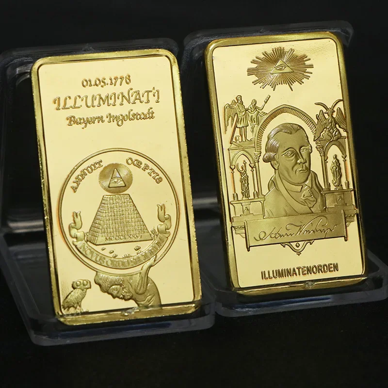 1pcs 1776 Square Gilded Bar Commemorative Coin Freemasonry Commemorative Coin Gold Bar Coin Collectibles Home Decoration