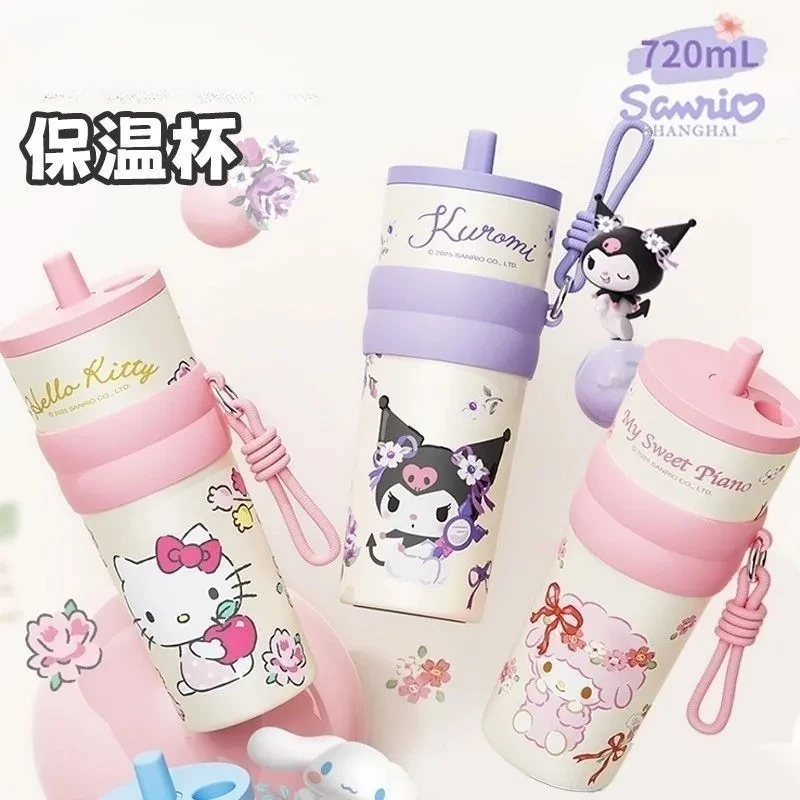 

Kawaii Sanrio Hello Kitty Cartoon Thermos Cup Stainless Steel Leak Proof Portable with Straw Student High Value Water Bottle