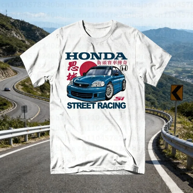 

Honda 2026 New Hot Summer Non-winged Motorcycle T-Shirt Racing Men's T-Shirt Retro Motorcycle Series Printed Loose Neck Hip Hop