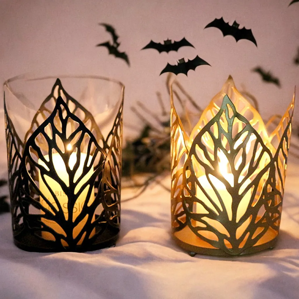 Exquisite Candle Holder Ornament Leaf Shape Vintage Candlestick Durable Iron Candle Holder For Christmas Halloween Home Decors