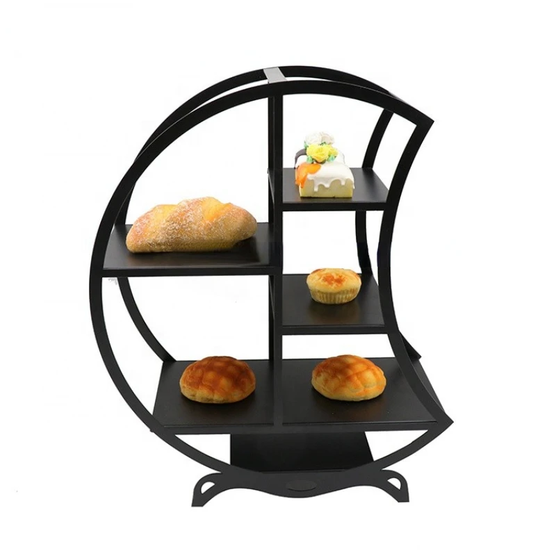 wholesale creative modern style moon shape four-layer black stainless steel dessert rack