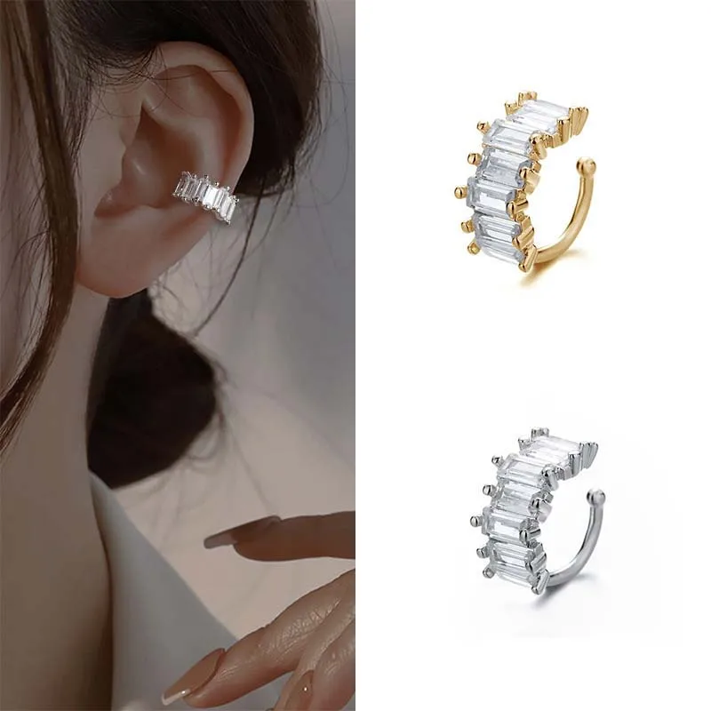 1 Stück Quadratischer Zirkon-Ohrclip für Frauen und Mädchen, Geometrischer Ohrklemmen-Schmuck für Partys, Modisch in Silber/Gold
