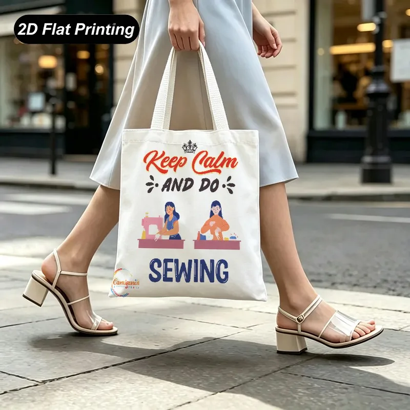 2DFlat Effect，New Large-capacity Tote Bag，Fun Sewing Theme Prints，Size15.7in*13.8in，Printed Design - Not Textured，S