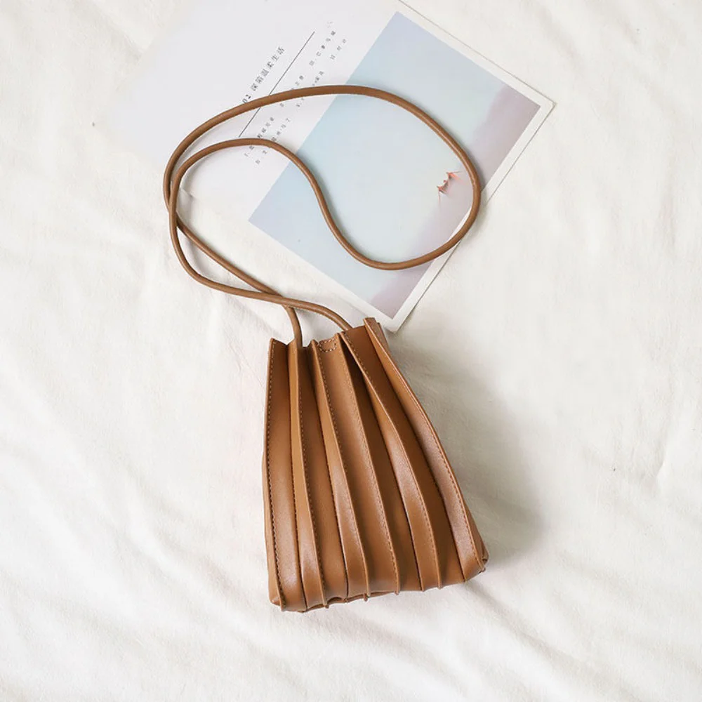 

2024 New Fashion PU Mobile Phone Bag Mini Durable Single Shoulder Bag Pleated Soft Crossbody Bag