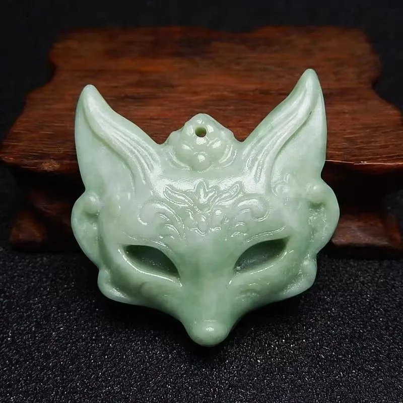 

Light Green Natural Hand-carved Fox Head Pendant Fashion Boutique Jewelry for Men and Women Fox Jade Necklace Gift