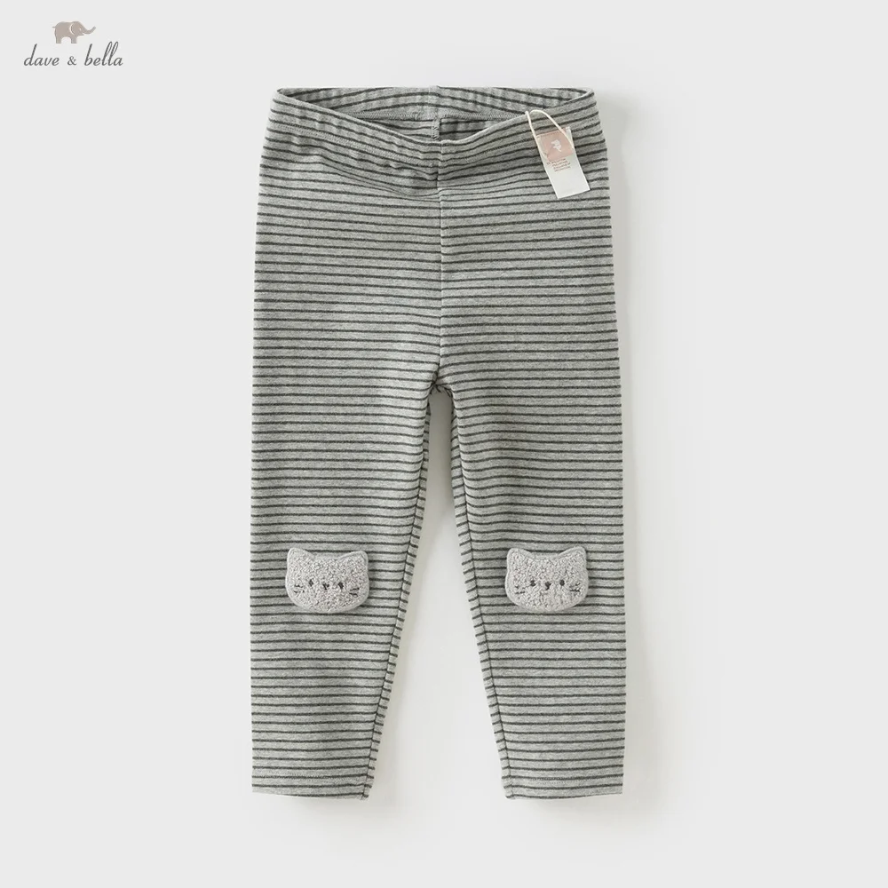 

Детские леггинсы Dave Bella, осенне-зимние хлопковые полосатые брюки для маленьких девочек, теплые повседневные эластичные детские брюки DB3252842