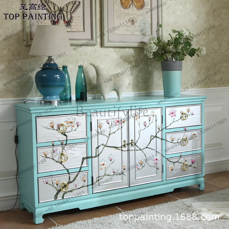 

New Chinese furniture entrance dining side cabinet solid wood painted two door partition cabinet