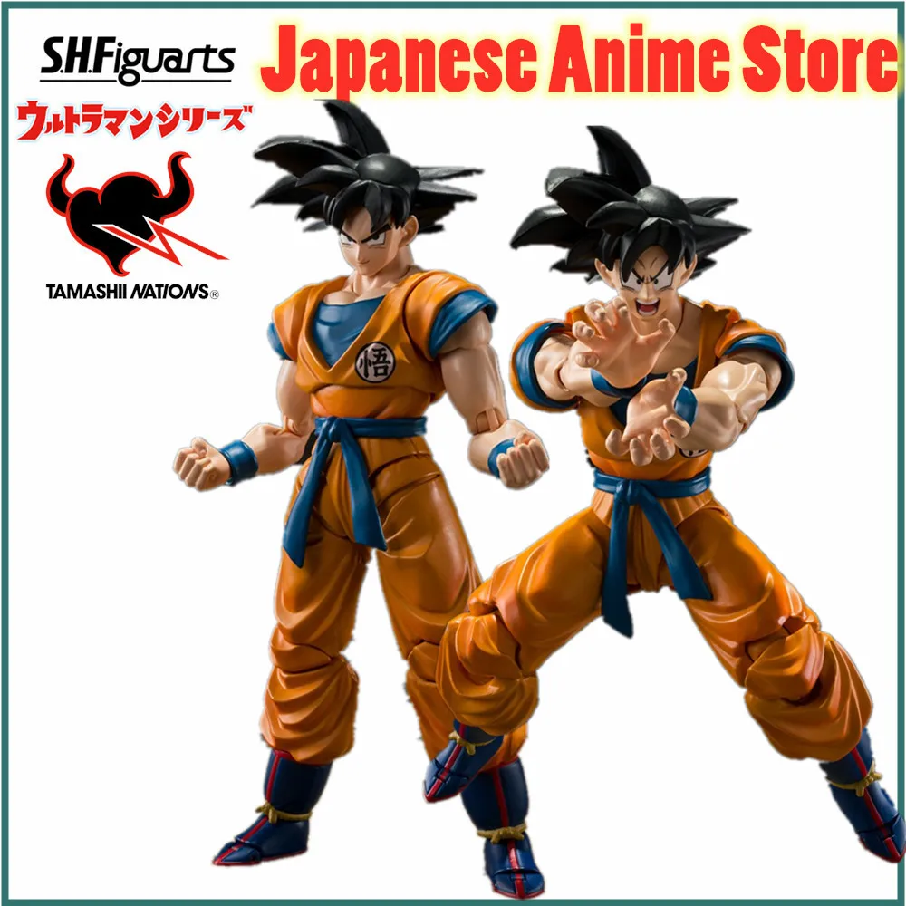 Stock Anime Figure Bandai Dragon Ball Z S.H.Figuarts SON GOKU SUPER HERO REISSUE PVC Action Figurine DBZ Toys Model 14cm