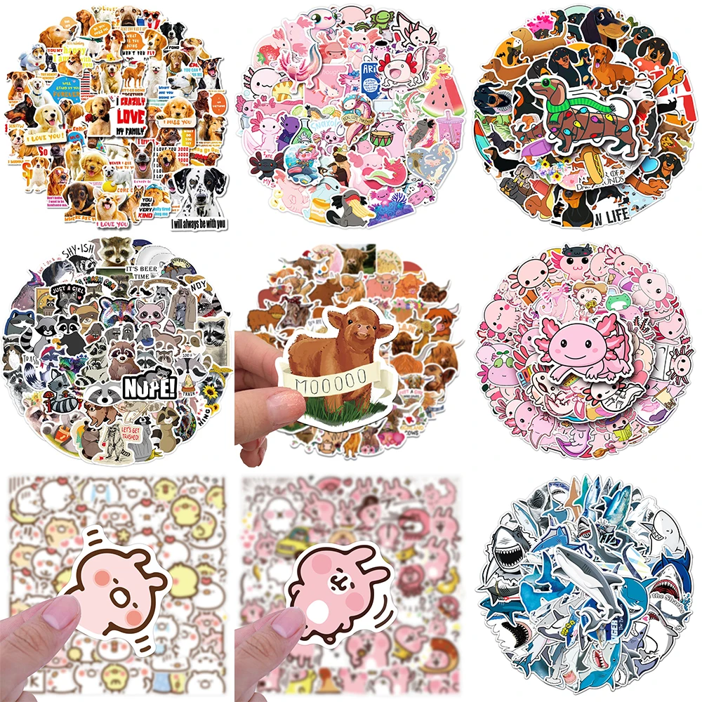 10/30/50PCS Cartoon Animal Stickers Series Creative Pink Axolotl Graffiti Helmet iPad Luggage Laptop Phone Decoration Wholesale