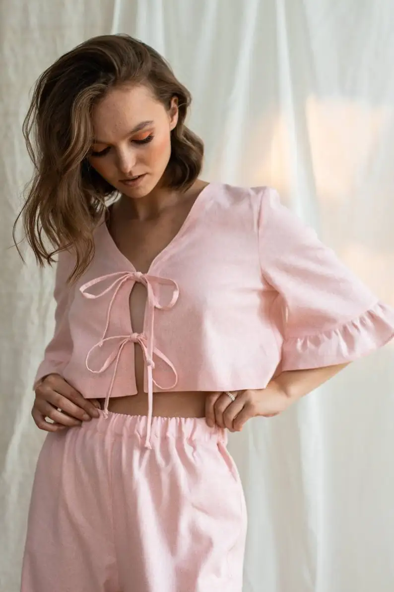 

2025 lace-up set for women new Sophisticated Lace-Embellished Sleepwear Ensemble 2pcs set