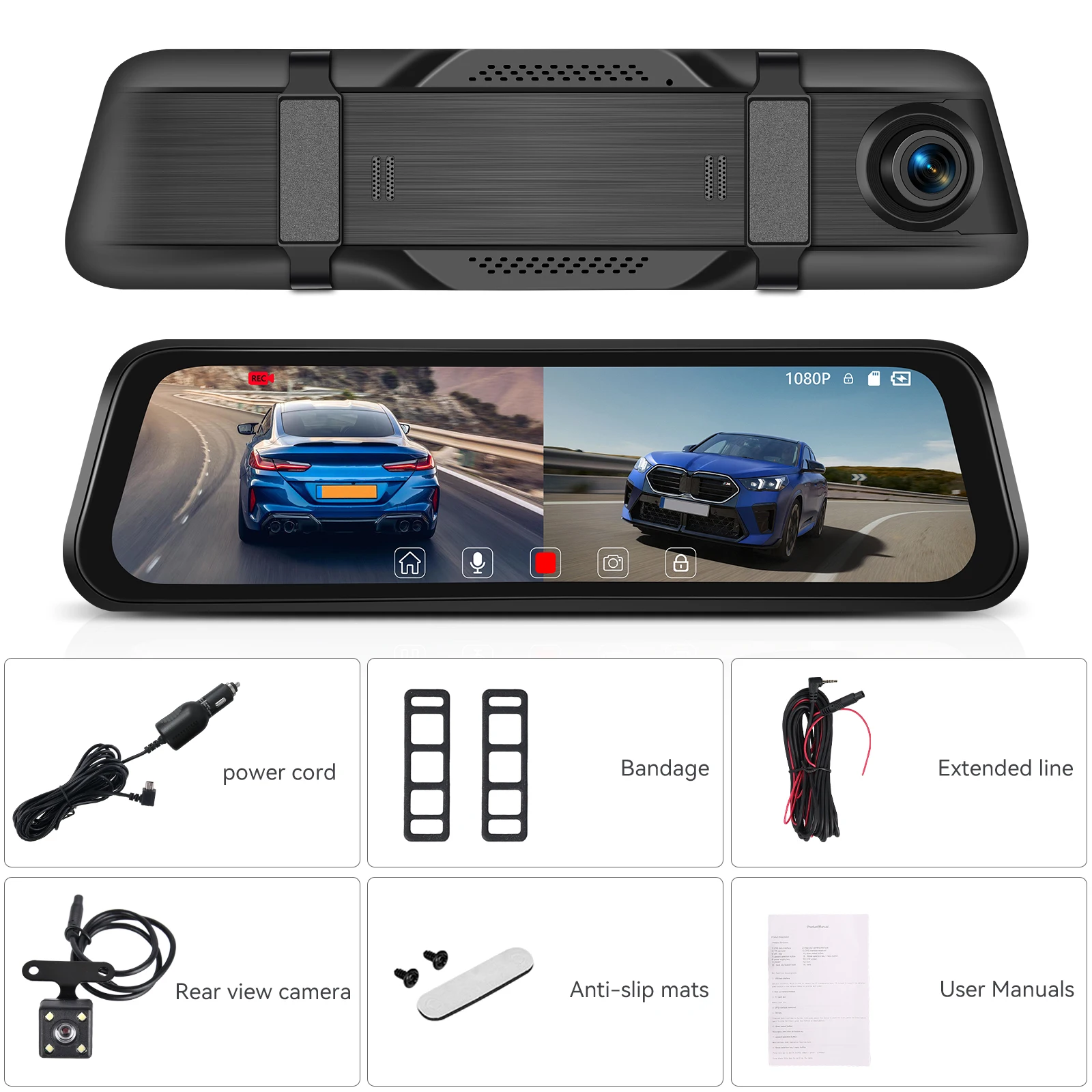 Podofo 9,66'' Dashcam 1080P Dual-Objektiv Auto-DVR Mehrsprachiger Auto-Videorekorder mit 480P Rückfahrkamera 150° ° Breiter Betrachtungswinkel – Detail 16