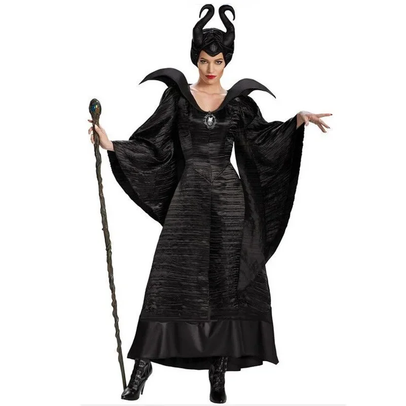 فستان تنكري للهالوين من Maleficent لملابس الساحرة للبالغين مع قبعة قرون Maleficent فستان نسائي شرير شيطان الملكة
