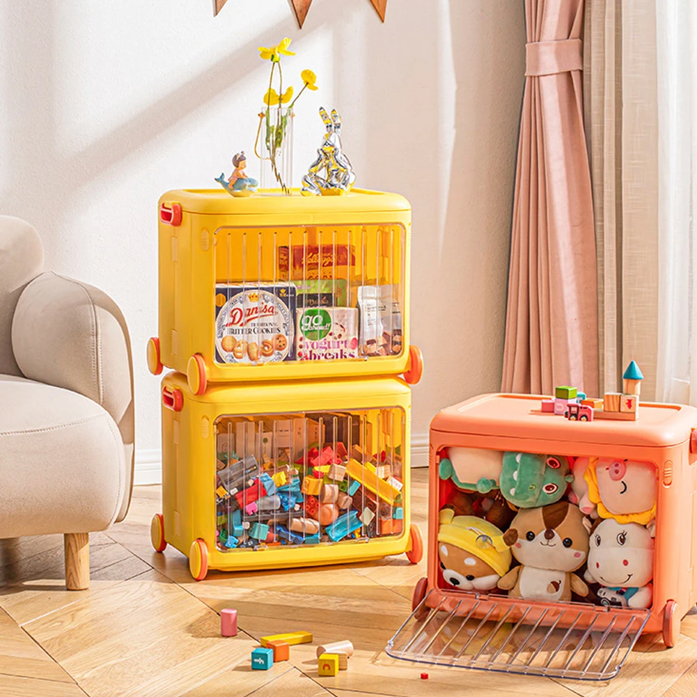 【Lifeideas】Portable Trolley Organizer Box Large Front Open Plastic Kids Toys Storage Box with Wheels