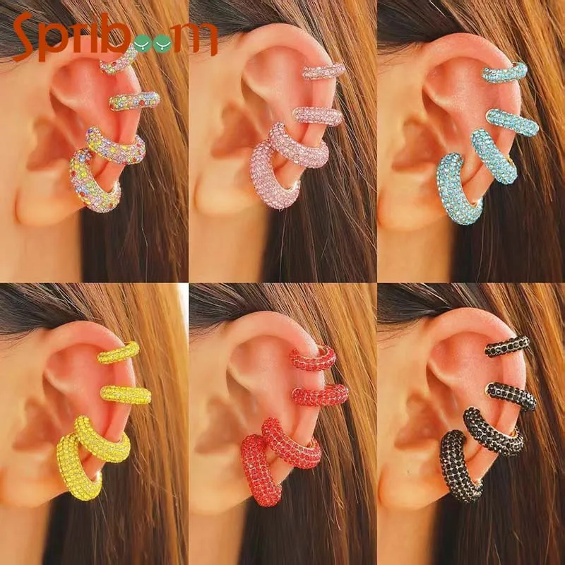4Pcs/set C-Shaped Zircon Ear Cuff Retro Fashion Sparkling Non-Pierced Earrings Trendy Ear Clip Multiple Color Female Accessories