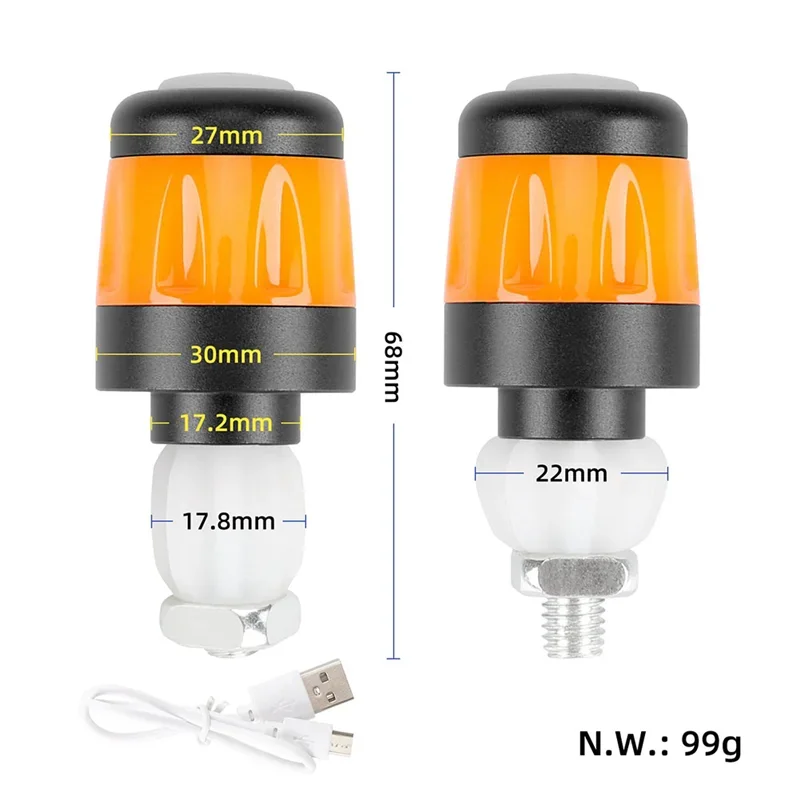 

2Pcs Electric Scooter Handlebar Lights LED Warning Light Handlebar End Plugs Waterproof Turn Signal Lights Black+Orange Rare