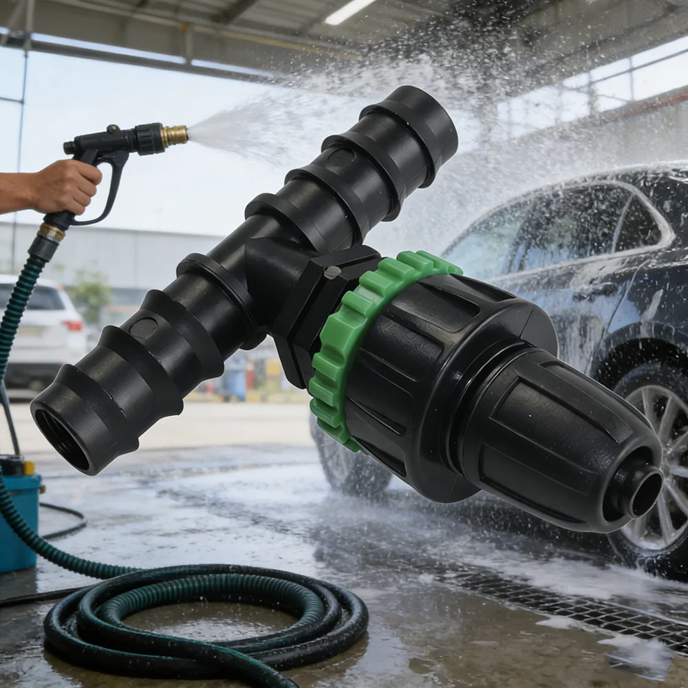 Car wash Plastic Bulkhead Tee Hose Barb with Gasket, Water Tank Panel Mount 3-way Connector, 20mm Barbed Irrigation Fitting