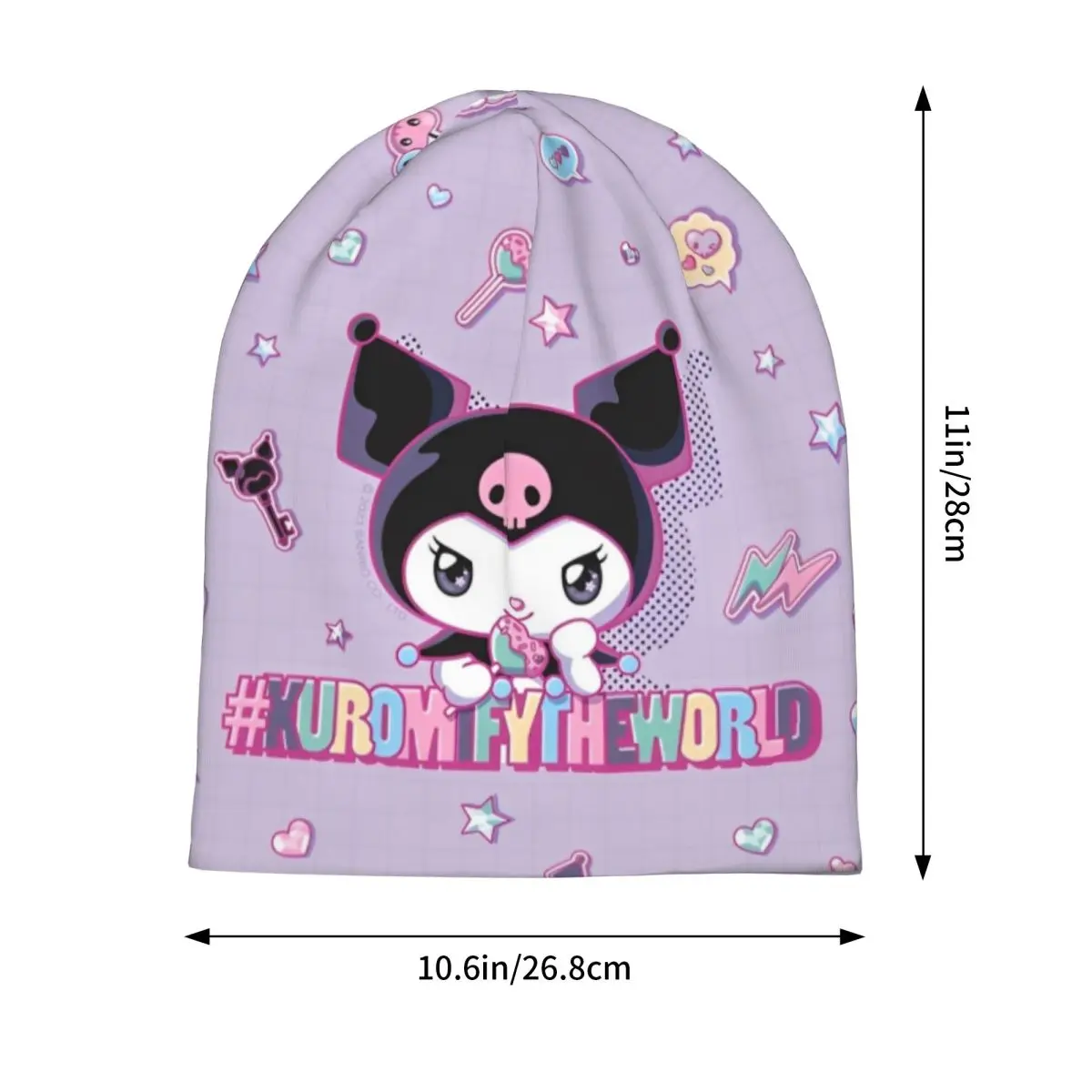 Kawaii لطيف Kuromi Skullies قبعة صغيرة سانريو الكرتون الخريف الشتاء الرجال النساء الشارع قبعات دافئة ذات الاستخدام المزدوج بونيه قبعة