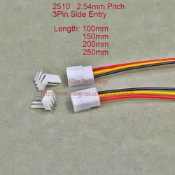 50sets 2510 2.54mm Pitch Side Entry 3Pin Connector 100mm To 250mm with 1007 26AWG Electronic Wire Cable 3AW Pin Header