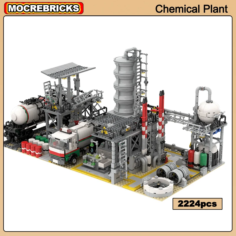 Widok ulicy miasta Roślina chemiczna MOC Architektura modułowa Fabryka Klocki Montaż Kolekcja Wyświetlacz Model Dziecięca zabawka z klocków