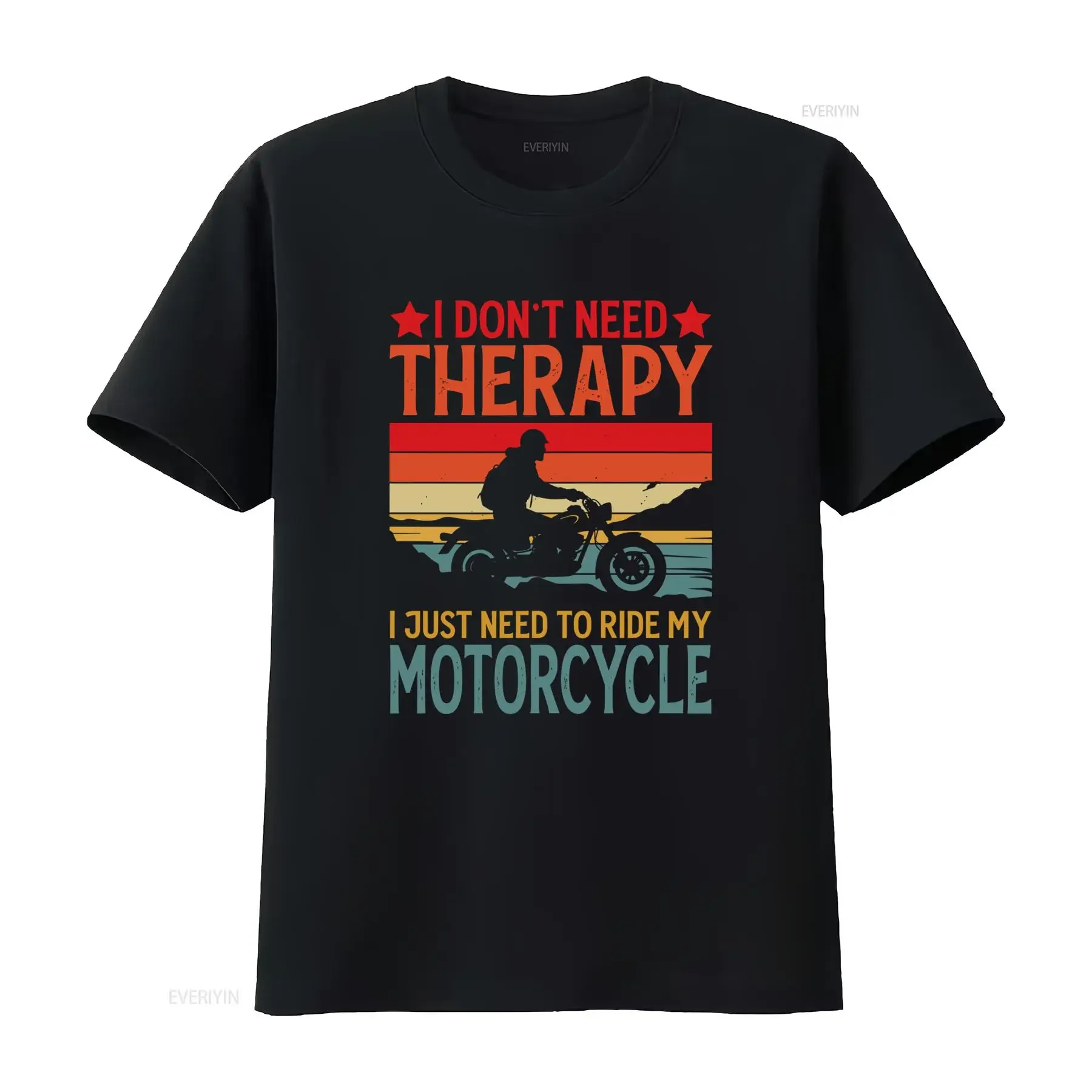 T shirt Masculina 'Não Preciso Relaxar Só Quero Andar na Motocicleta' Amarelo Vibrante Casual de Verão Riscas com vintage