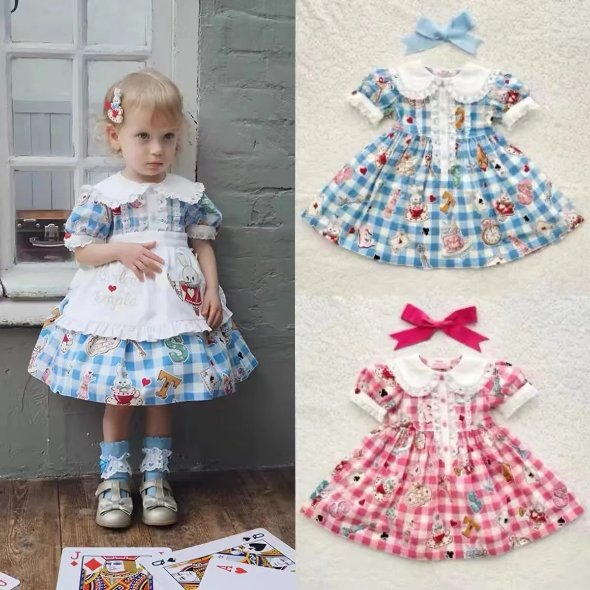 Girl Clothes 2024 Summer Fashion Brand Haute Couture Children's Clothing Alice Pattern Girl's Dress