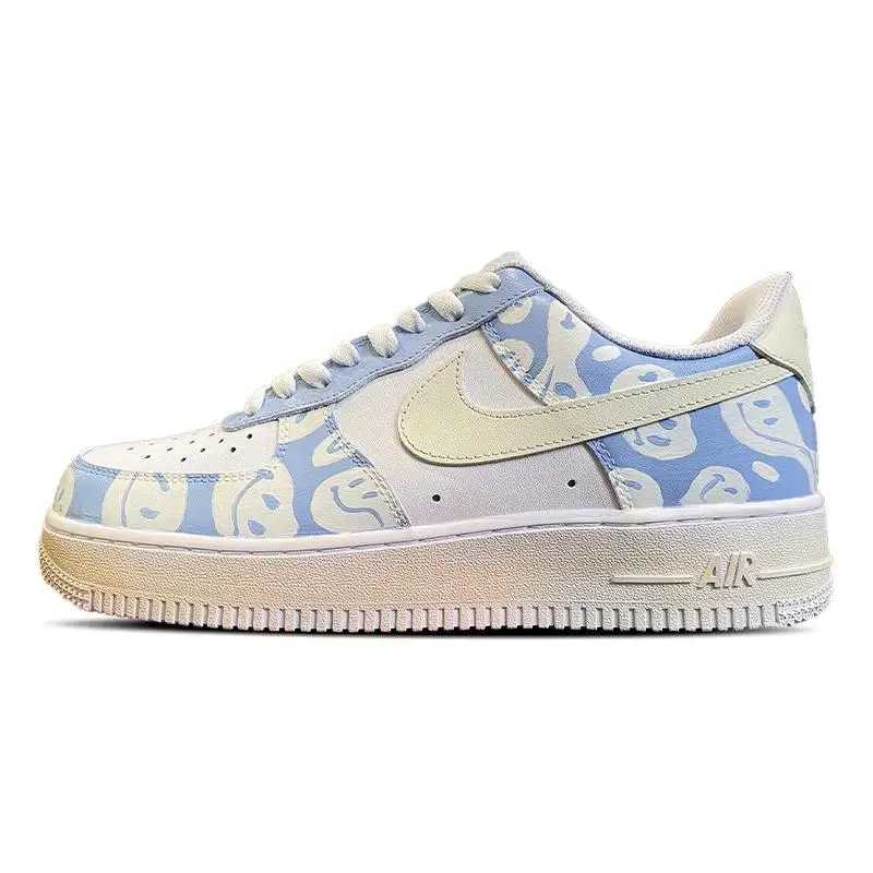 

[Custom "Happy energy"]Nike Air Force 1 Skateboard Shoes Women's Low-Top Blue/White