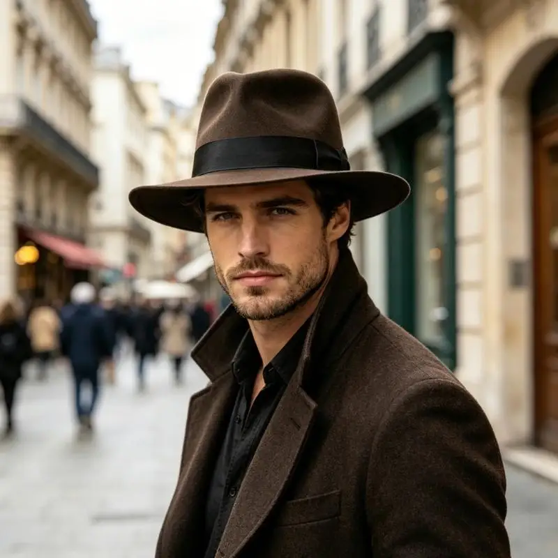 P9FE Elegante Woll-Trilby-Mütze, stilvolle Wintermode-Mütze, Kopfbedeckung für den täglichen Gebrauch – Detail 4