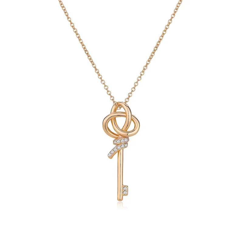 Rose Gold Plated Key Pendant Necklace - Elegant Copper Jewelry for Women - Stylish Accessory for Everyday Wear