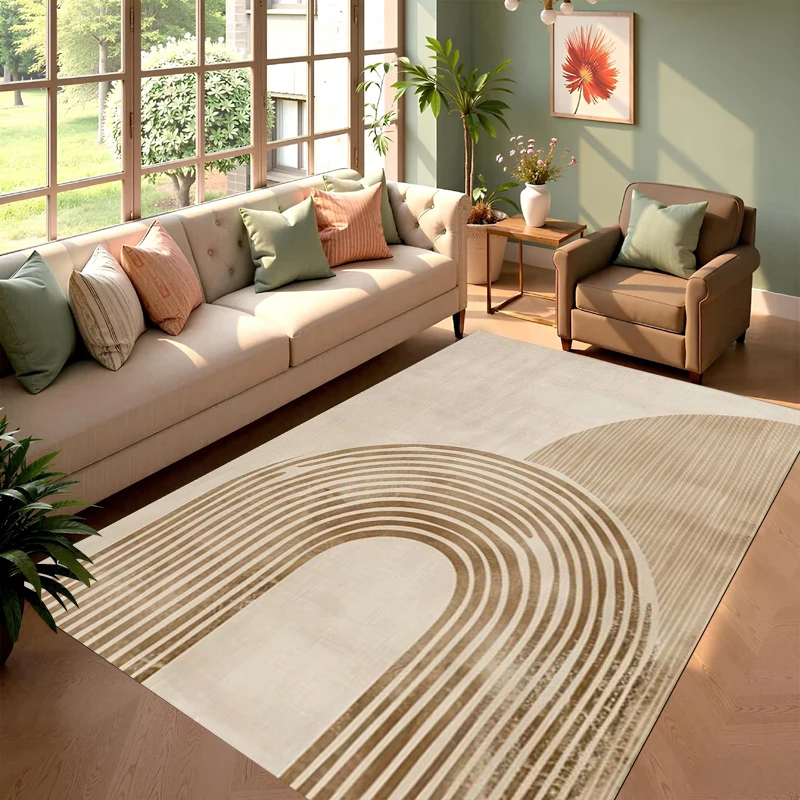 Minimalist Line Carpet Abstract Arch Pattern Rug for Living Room Large Area Bedroom Floor Mat Modern Neutral Home Decoration