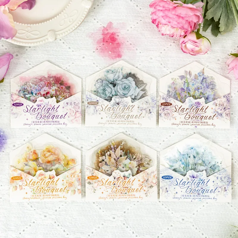 10Pcs Stickers Starlight Bouquet Handheld Account Material School Supplies DIY Package Stationery Scrapbook cut 122*110mm