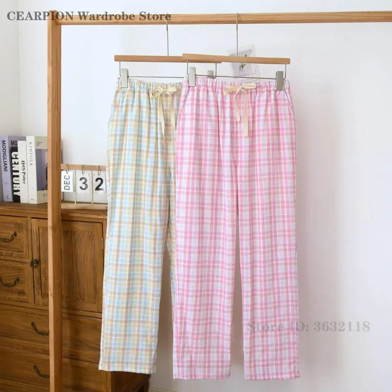 

Женские хлопковые штаны в клетку для сна, весна-лето, тонкие, для дома, свободные, повседневные, для отдыха