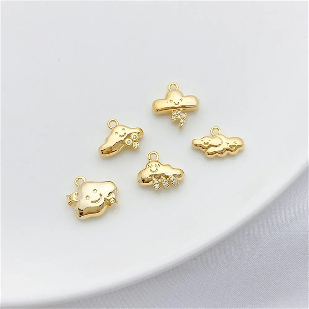 

14K Gold-Color Micro-inlaid Zircon Face Clouds Raindrop Pendant Handmade DIY Bracelet Necklace Ear Accessories L449