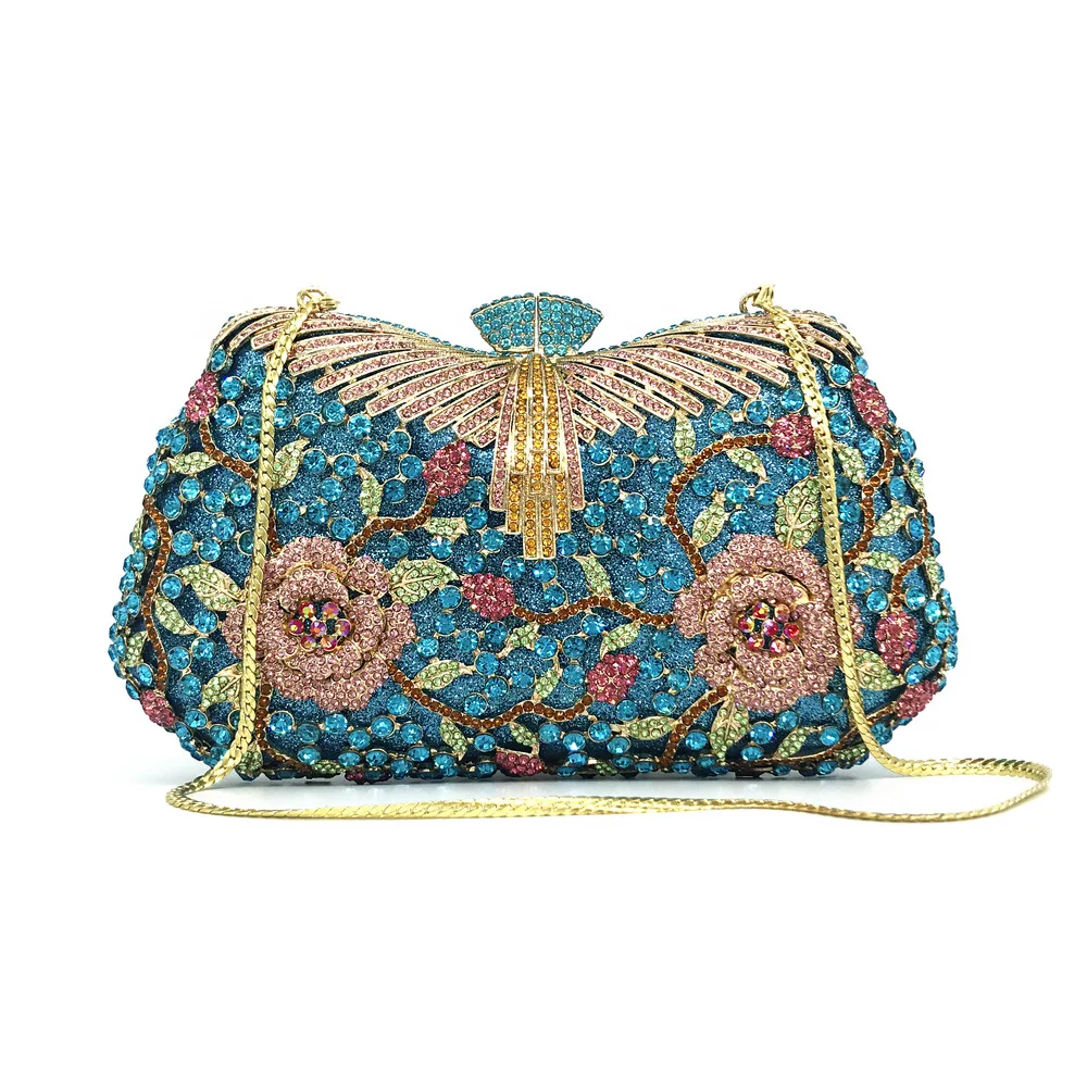 Hollow Out Flower Rhinestone Evening Bag for Women Luxury Shiny Banquet Handbags Crystal Designer Clutch Purse Party Prom Bags