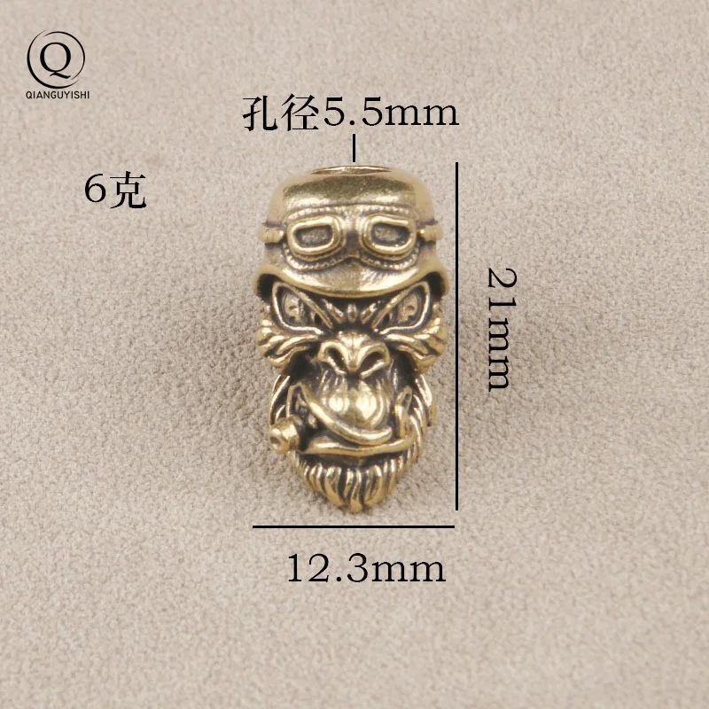 Gorilla Head Brass Knife Beads EDC Outdoor DIY Paracord Handmade Woven Lanyard Pendant Umbrella Rope Bracelet Charms Accessories