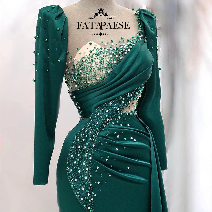 FATAPAESE Customzied Evening Dress Wrap Satin Beaded Long Sleeve Maxi Over Skirt Special Occasion Gown لباس_ماکسی لباس_شب_ترک