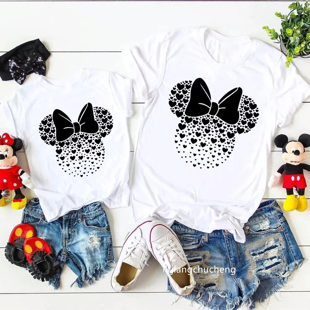 Disney Mickey Minnie Mouse head print family matching clothing Summer fashion Dad Mom Kids T-shirt cotton family clothing