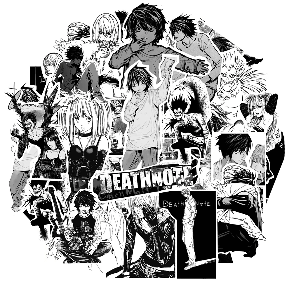 10/30/72pcs Anime DEATH NOTE สีดําสีขาวสติกเกอร์ Cool การ์ตูน Graffiti Decals Scrapbooking โน้ตบุ๊คกระเป๋าเดินทางเด็ก DIY สติกเกอร์ของเล่น