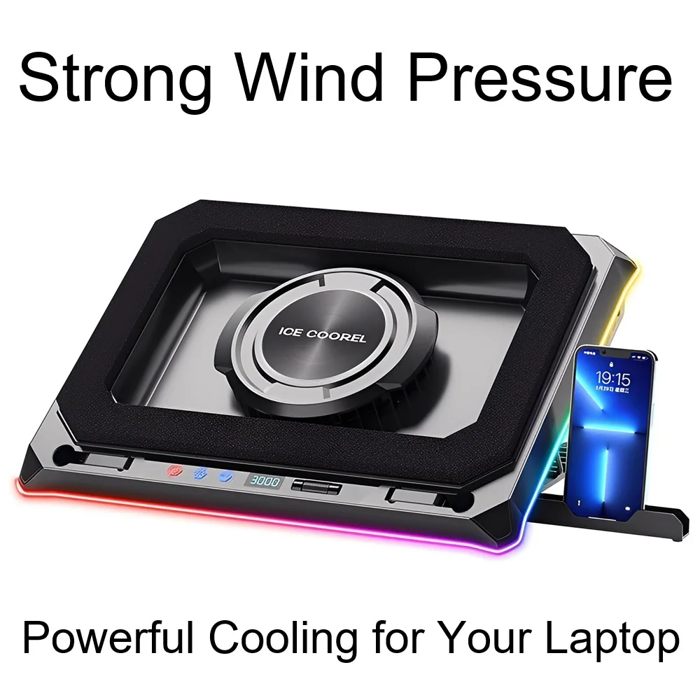 

A8 Air Pressure Laptop Cooling Pad Stand with RGB Lights Turbo Boost Dust Proof USB Hub Docking Station for Gaming Notebook