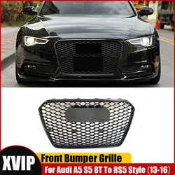 XVIP All Glossy Black Racing Grills Radiator Grill For Audi A5 S5 8T 2013-2016 To RS Style Upper Grid Black Front Bumper Grille