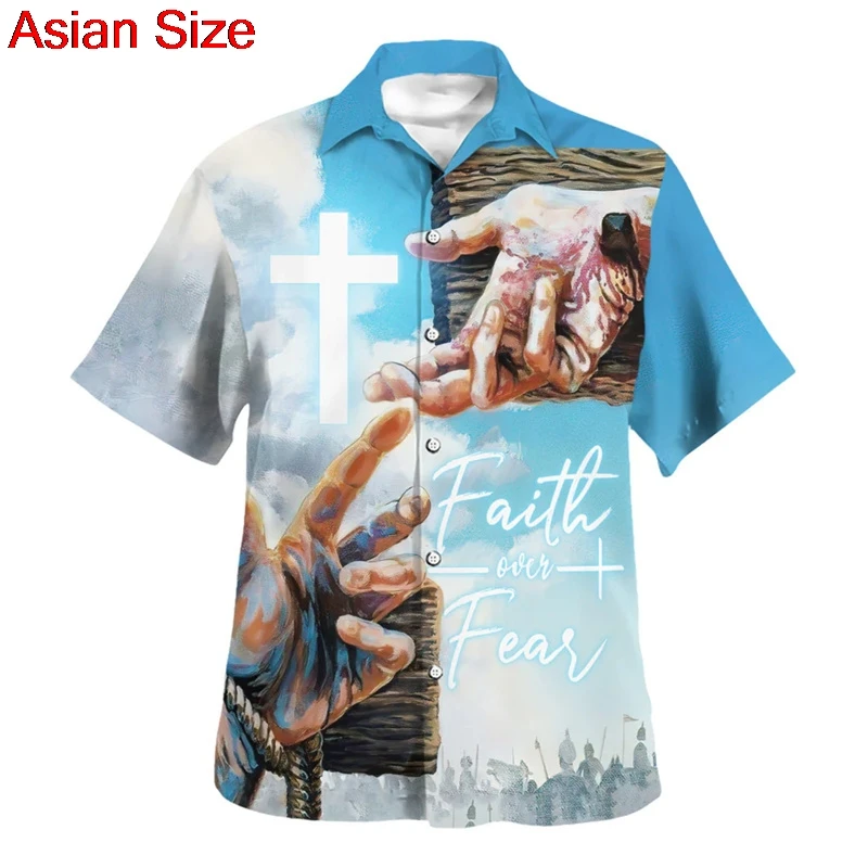 God Jesus 3D Print Shirts Faith Over Fear Jesus Bless All Graphic Short Sleeve Shirts Casual Mens Clothing Women Shirts Blouses