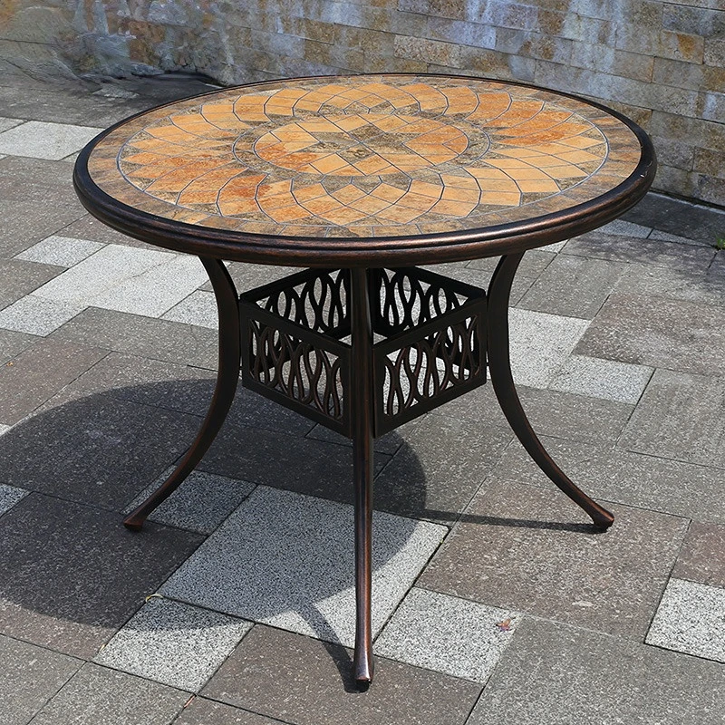 European-style slate dining table cast aluminum table courtyard single table garden imitation marble outdoor dining table villa