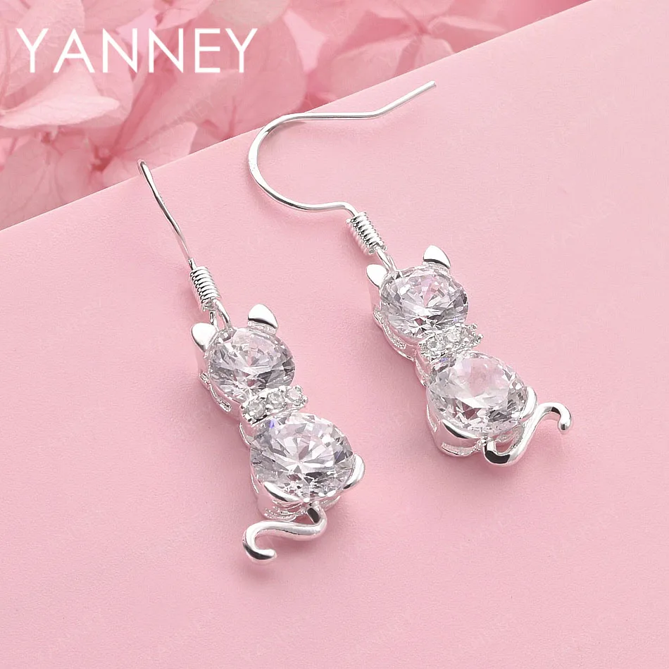 

Роскошные серьги из стерлингового серебра 925 пробы с милым котенком и цирконием для женщин, модные свадебные украшения