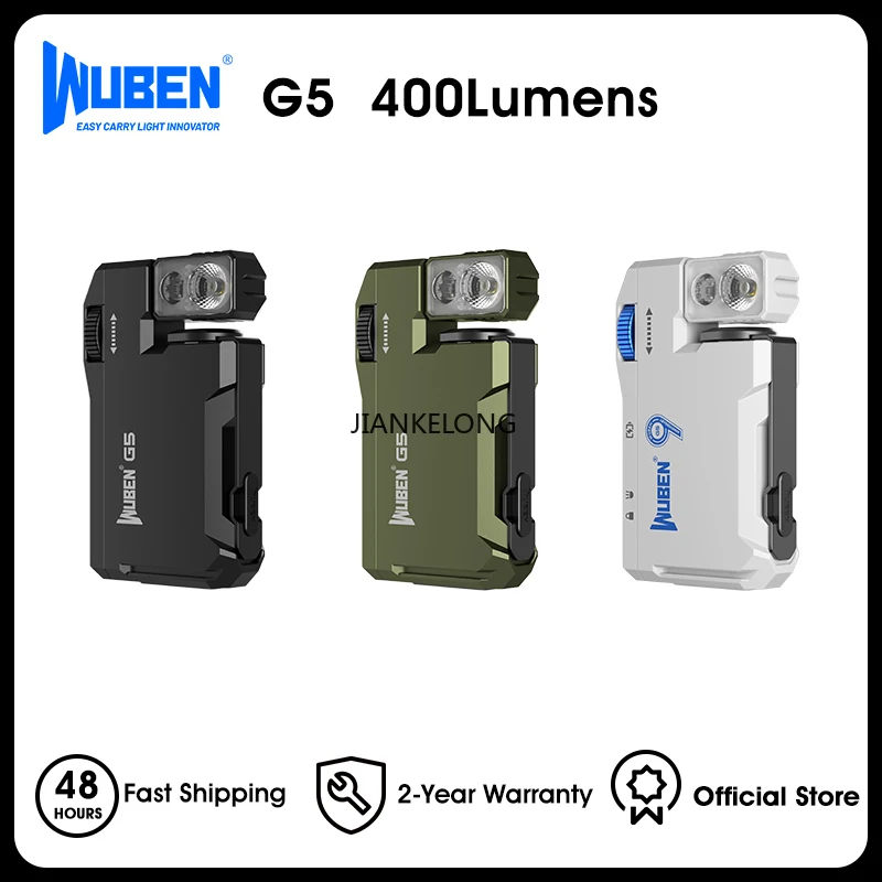 Linterna EDC recargable WUBEN G5, mini linterna de fuentes de luz duales de 400 lúmenes con luz RGB, linternas de bolsillo portátiles