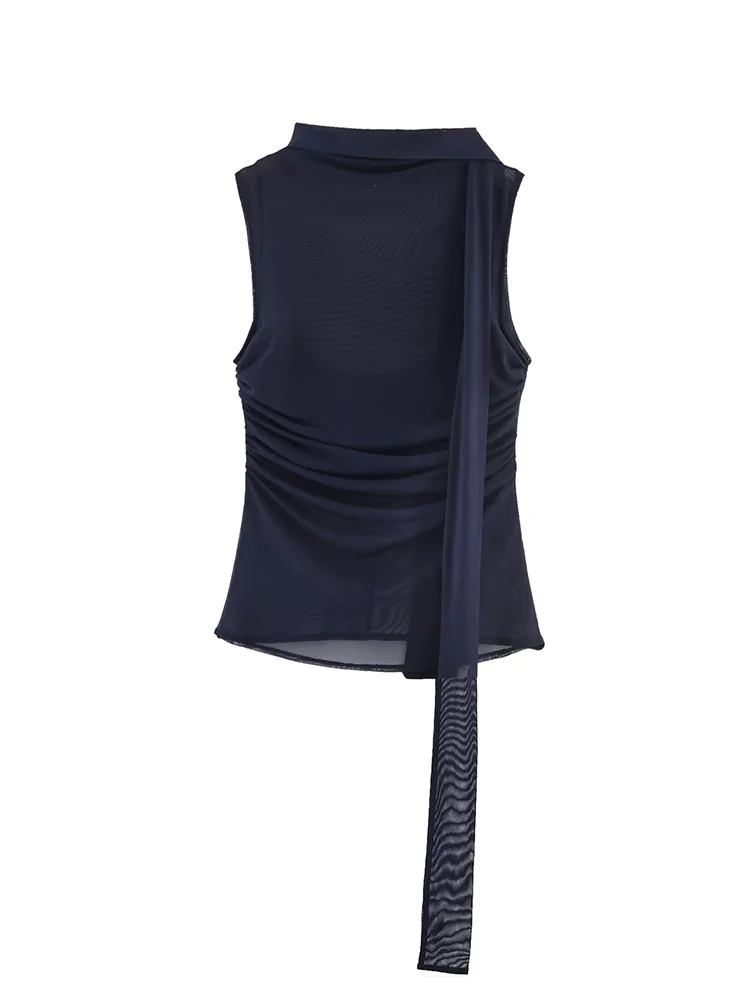 HH Women New Fashion Sexy Silk Net Scarf Decorative Solid Top Summer Female Versatile Tight Waist Sleeveless 2026 Short Top