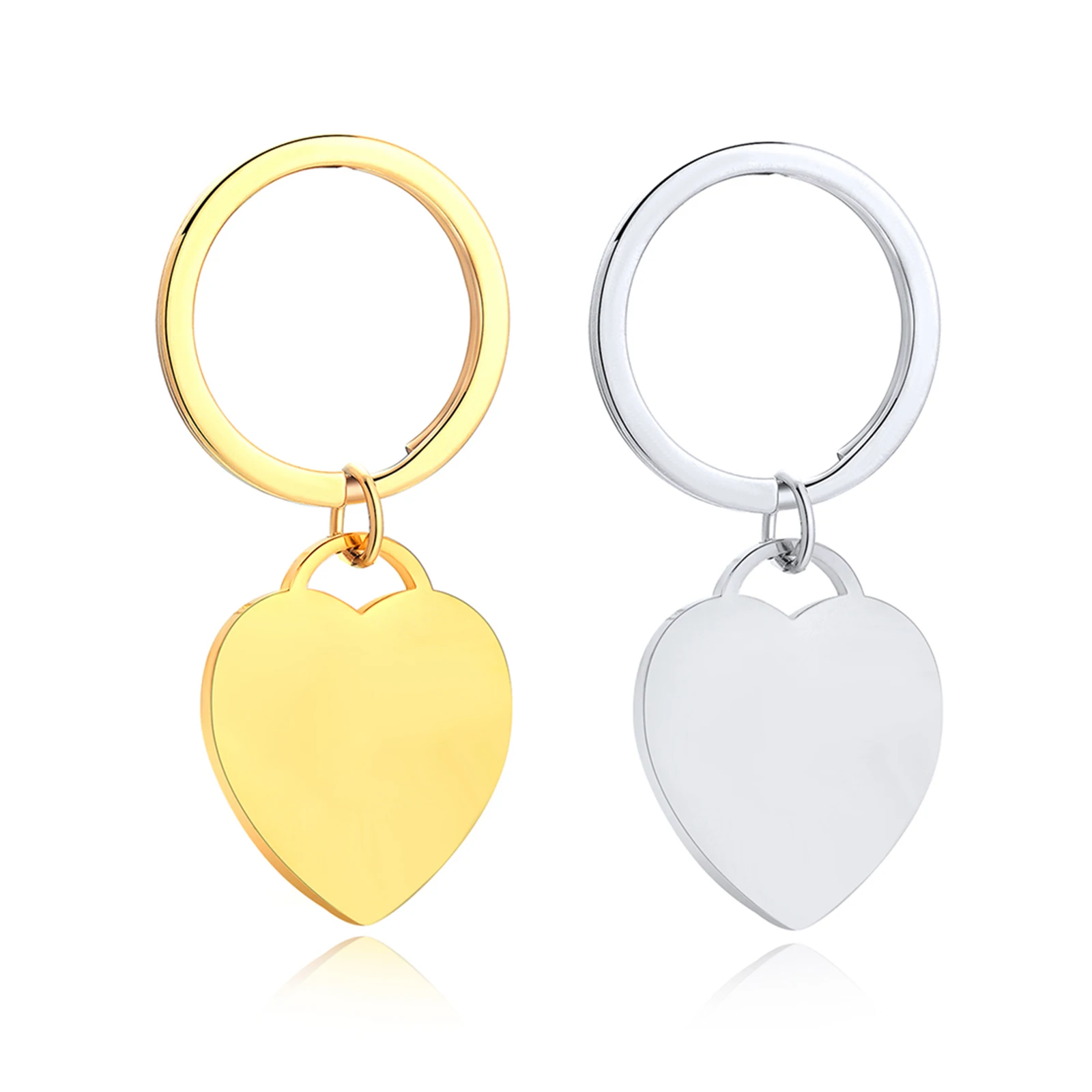 3 Stück Gold Silber Farbe Edelstahl Herz Charms Schlüsselanhänger polierter Schlüsselanhänger Schmuck für Frauen individuell gravierter ID-Tag-Schlüsselanhänger – Detail 4